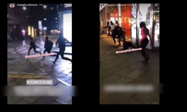 Rissa in centro, ragazzini ammassati, alcuni picchiano un coetaneo con calci e pugni