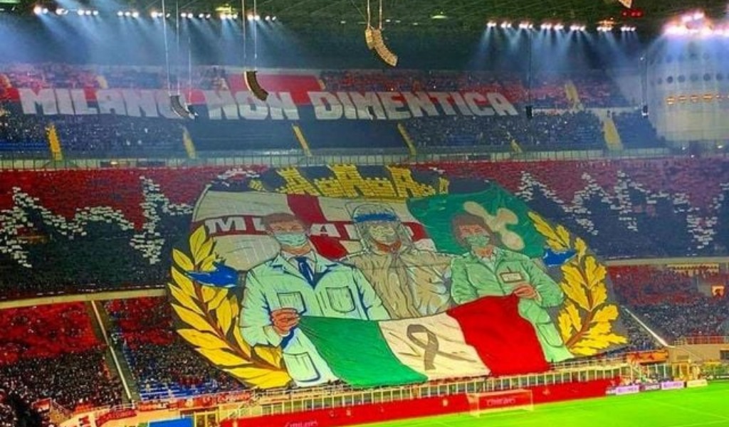 La Curva Nord dell'Inter risponde alla coreografia del Milan: il