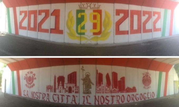 Dopo la festa si mettono al lavoro: gli Ultras dell’Olimpia Milano risistemano il sottopasso del Forum di Assago