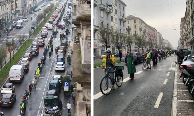 Viale Monza, una ‘ciclabile umana’ di 150 metri per l’iniziativa “ProteggiMI”