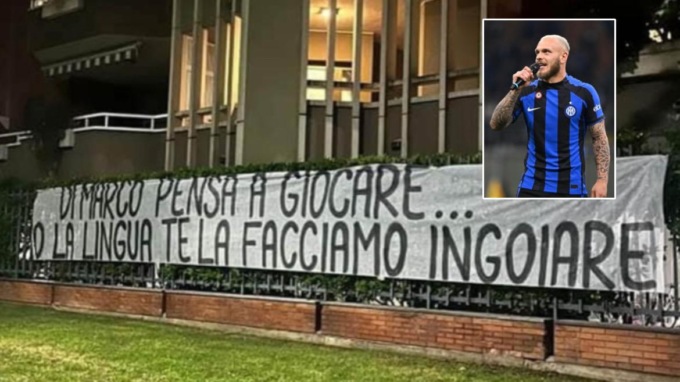 Quattro ultras del Milan indagati per lo striscione contro il calciatore dell’Inter Di Marco