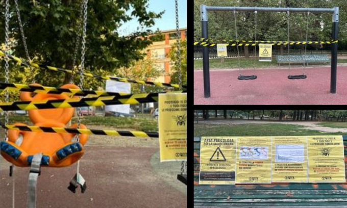Bambini a rischio per l’inquinamento: blitz degli ambientalisti di Extinction Rebellion nei parchi giochi di Milano