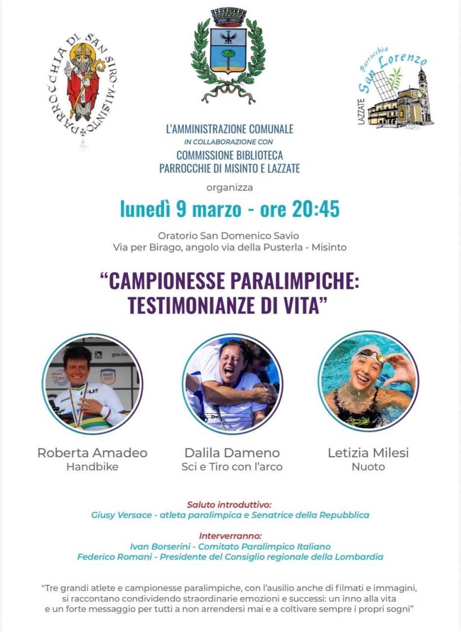 Campionesse paralimpiche a Misinto: tre atlete si raccontano in una serata aperta alla cittadinanza